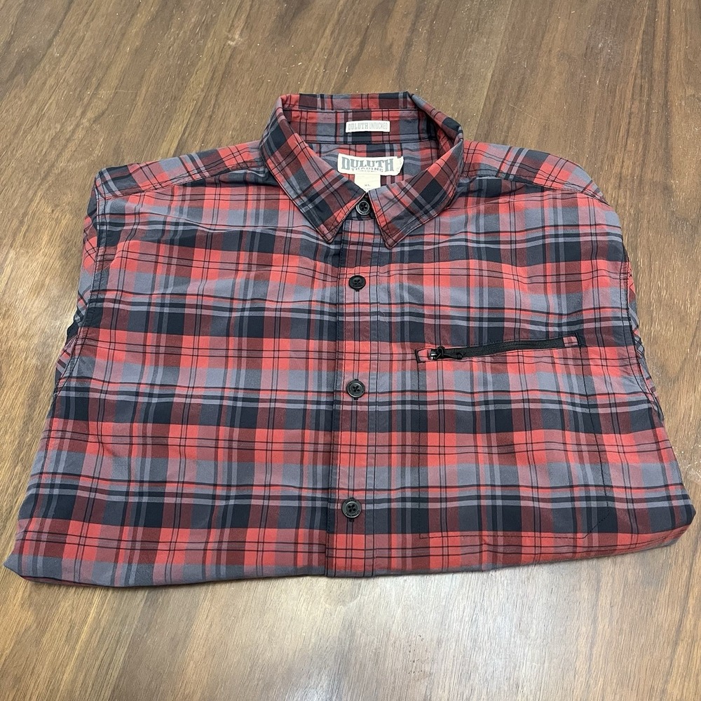 Duluth Flannel Shirt Mens XL Woodsy Untucked Red Blue Plaid Thick Heavyweight